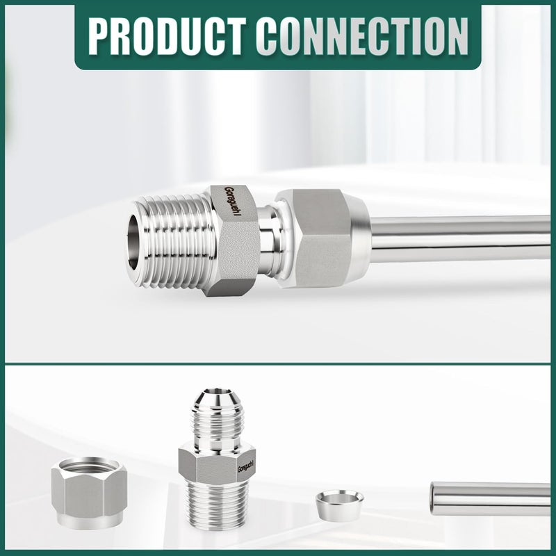Goraguchi 5PCS 304 Stainless Steel Forging JIC Flare Tube Fittings, 1/4" JIC Male x 1/4" NPT Male, Half Union, with Protection Cover, for Fuel/Airl/Water/Gas/Oil - Image 5